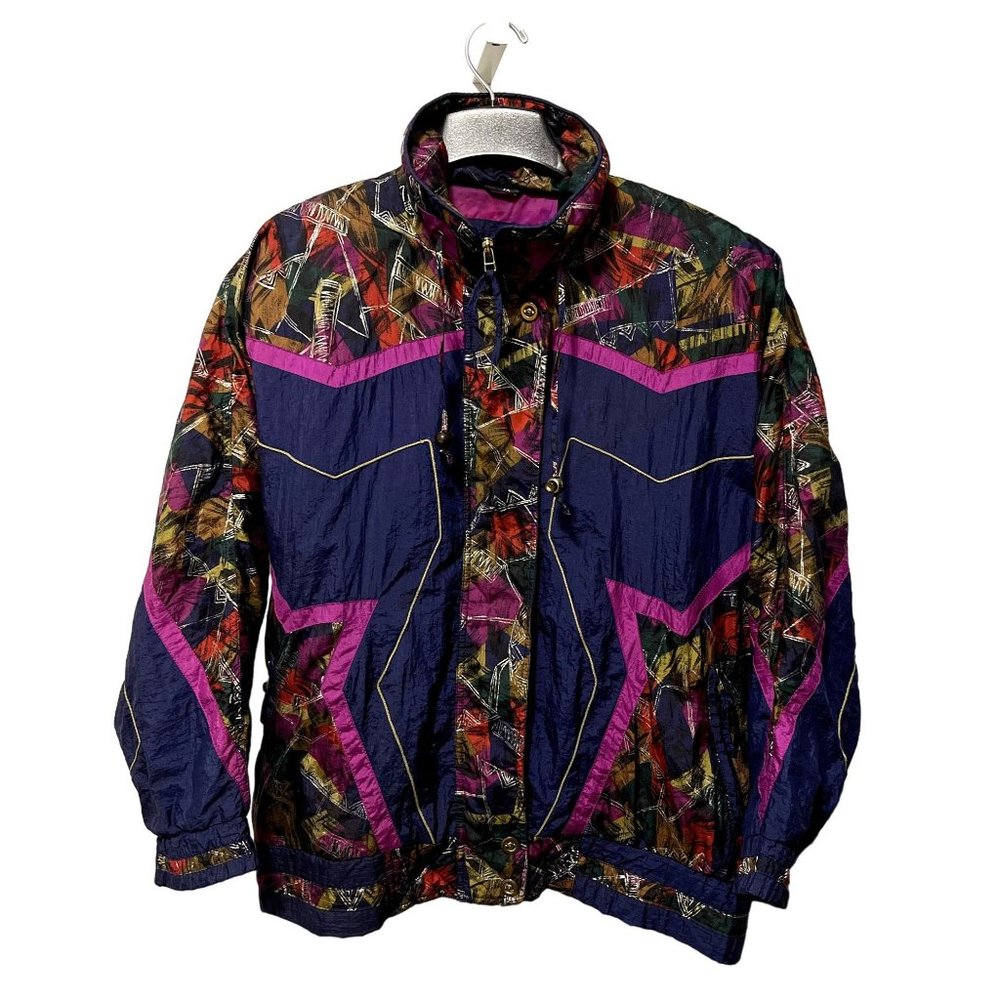 VTG Venezia Vitale Windbreaker Women's L 14/16 Jacket Navy Purple Gold 90s